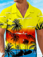 voordelige Bedrukte overhemden voor heren-Voor heren Kokospalm 2 stuks Overhemden Sets Overhemd Korte mouw Korte broek Cubaanse kraag Vakantie Hawaii Feest Casual Dagelijks 3D-afdrukken Zomer Roodborstje Rood Geel