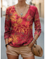 cheap Boho tee-Women&#039;s T Shirt Floral Vintage Fashion Long Sleeve V Neck Regular Tops Weekend Print Red Summer Spring