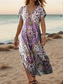 cheap Boho Dress-Women&#039;s Maxi Dress Casual Dress A Line Dress Stylish Casual Vacation Daily Regular Fit Floral Short Sleeve V Neck Light Pink Light Purple Purple Beige Spring Fall