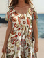 cheap Floral Dress-Women&#039;s Maxi Dress Casual Dress Elegant Bohemia Vacation Daily Loose Fit Paisley Color Block Vintage Short Sleeve Crew Neck Beige Summer