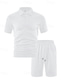 cheap Men&#039;s Tracksuit &amp; Hoodie-Men&#039;s Jacquard Tracksuit Polo Shirt &amp; Shorts Set Outfit Set Lapel Outdoor Daily Sports Pocket Drawstring 2 Piece Plain Black White Navy Blue Polyester Activewear Classic Casual Summer