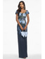 cheap BLUE-Navy Floral Print Column Evening Gown Elegant Dress Formal Satin Wedding Guest Floor Length Short Sleeve Jewel Neck with Glitter Wedding Guest Dress