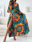 cheap Elegant Floral Dresses-Women's Long Dress Maxi Dress Casual Dress Summer Dress Print Dress Fashion Outdoor Holiday Date Regular Fit Floral Long Sleeve Deep V Blue Purple Green Summer Spring