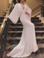baratos BRANCO-Vestido de Gala Sereia  Trompete Vestido Vintage Formal Prom Comprimento do Chão Manga Longa Decote em V Lantejoulas com Glitter Lantejoula