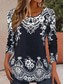 voordelige Boho t-shirt-Dames T-shirt Bloemig Grafisch Casual Lange mouw Strakke ronde hals Normale tops Dagelijks Afdrukken Wit / Zwart Zwart blauw Oranje Bruin Lente Herfst