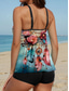billiga Tankinis-Kvinnors badkläder Tankini 2-delad pojkben baddräkt rygglös semester strandkläder ombre blommig U-hals ärmlös baddräkt