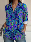 baratos Tops Boho Femininos-Mulheres Camisa Social Floral Casual Manga Longa Colarinho de Camisa Tops regulares Trabalho Diário Botões Imprimir Azul Real Primavera Outono Inverno