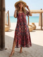 cheap Boho Dress-Women&#039;s Maxi Dress T Shirt Dress Tee Dress Sundress Shift Dress Bohemia Ethnic Vacation Birthday Holiday Regular Fit Vintage Short Sleeve Crew Neck Red Blue Green Dark Blue