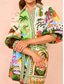 billige hawaiiansk kjole-Dame Mini kjole Wrap-kjole Sommerkjole Puffermet kjole Ferie Bursdag Feriereise Daglig Normal Grafisk Kortermet Skjortekrage Grønn Sommer