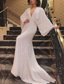 baratos BRANCO-Vestido de Gala Sereia  Trompete Vestido Vintage Formal Prom Comprimento do Chão Manga Longa Decote em V Lantejoulas com Glitter Lantejoula