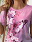 cheap Floral tee-Women&#039;s T Shirt Floral Casual Short Sleeve Round Neck Regular Tops Daily Print Pink Summer