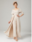abordables Combinaisons pour maman-Combinaison Deux Pièces  Tailleur Mère de la Mariée Invité de Mariage Élégante Fête Col Rond Hors Épaule Longueur Cheville Tissu Élastique Manches 3/4 avec Ceinture  Ruban 2025