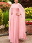 cheap Mom&#039;s Jumpsuits-Pink Blue Column Jumpsuit Formal Mother of the Bride Wedding Elegant Vintage Jewel Neck Floor Length Stretch Chiffon Half Sleeve with Sash / Ribbon  Race Day Dress