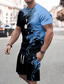 cheap Men&#039;s Printed Tees sets-Men&#039;s splatter 2pcs Tees sets Summer Tops Short Sleeve Short Pants Crew Neck Sport Casual Outdoor Vacation Sport 3D Print Summer Robin&#039;s Egg Blue White Green