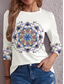 cheap Boho tee-Women&#039;s T Shirt Letter Casual Long Sleeve Round Neck Regular Tops Daily Weekend Print White Fall Winter