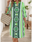 cheap Art&amp;Design Dress-Women&#039;s Mini Dress Casual Dress Stylish Basic Casual Vacation Daily Regular Fit Geometric Linen Like 3/4 Length Sleeve Stand Collar Pink Purple Green Summer Spring