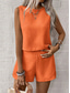 cheap Essential Faux Co-ord Sets-Women's Blouse Faux Cotton Linen Baggy Shorts Sleeveless Crew Neck Solid Color Elegant Fashion Streetwear Casual Daily Outdoor Blue Black Orange Summer Regular Fit