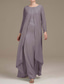 cheap With Jacket-Two Piece Mother of the Bride Dress Elegant Vintage Simple Crew Neck Floor Length Chiffon Long Sleeve Jacket Dresses with Solid Color