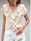 cheap Plain Tops-Women&#039;s Shirt Blouse Solid Color Elegant Daily Stylish Short Sleeve Batwing Sleeve V Neck Regular Tops Work Daily Evening Party Buttons Orange Green Beige Summer Spring