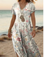 cheap Boho Dress-Women&#039;s Maxi Dress Casual Dress A Line Dress Stylish Casual Vacation Daily Regular Fit Floral Short Sleeve V Neck White Spring Fall