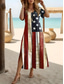 cheap Independence Day Dress-Independence Day Women&#039;s Patriotic Fourth of July Maxi Dress Long Sleeve Boho Dress Elegant Vintage Butterfly Sleeve Vacation Beach Regular Fit Flag Vintage Short Sleeve Crew Neck Blue Summer