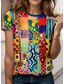cheap Art&amp;Design tee-Women&#039;s T Shirt Geometric Color Block Geometry Fashion Casual Short Sleeve Round Neck Regular Tops Daily Going out Weekend Print Rainbow Summer Spring