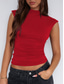 cheap Tank Tops &amp; Camis-Women&#039;s Camisole Tank Top Solid Color Stylish Casual Short Sleeve Turtleneck Regular Tops Daily Ruched Black White Red Fuchsia Khaki Summer Spring