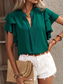 cheap Work Tops-Women&#039;s Shirt Blouse Solid Color Stylish Casual Short Sleeve V Neck Regular Tops Work Daily Holiday Ruffle Black Wine Blue Green Summer Spring
