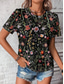 cheap Boho tee-Women&#039;s T Shirt Floral Casual Short Sleeve Round Neck Regular Tops Daily Print Black Summer
