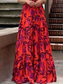 preiswerte Blumenkleider-Damen Maxikleid Korsett Kleid Wickel Kleid A-Linie Kleid Rüsch Kleid Bohemia Vintage Boho Ausgestellter Ärmels Urlaub Feiertag Cocktail Party Floral Grafik Kurzarm Rundhals Rot