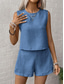 cheap Essential Faux Co-ord Sets-Women's Blouse Faux Cotton Linen Baggy Shorts Sleeveless Crew Neck Solid Color Elegant Fashion Streetwear Casual Daily Outdoor Blue Black Orange Summer Regular Fit
