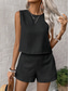 cheap Essential Faux Co-ord Sets-Women's Blouse Faux Cotton Linen Baggy Shorts Sleeveless Crew Neck Solid Color Elegant Fashion Streetwear Casual Daily Outdoor Blue Black Orange Summer Regular Fit
