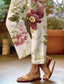 cheap Graphic Pants-Women's Cotton Linen Pants Baggy Pants Linen Like Fashion Streetwear Full Length High Waist Floral Graphic Printing Thermal Warm Breathable Soft Micro-elastic Outdoor Daily off-white Fall Winter