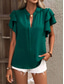 cheap Work Tops-Women&#039;s Shirt Blouse Solid Color Stylish Casual Short Sleeve V Neck Regular Tops Work Daily Holiday Ruffle Black Wine Blue Green Summer Spring