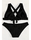 billige Bikinisett-Dame Badetøy Bikini 2 stk Frekk Badedrakt Åpen rygg Tynn Ferie Strand Klær Helfarge V-hals Ermeløs Badedrakter