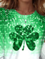 cheap St Patrick&#039;s T-shirts-St. Patrick Women&#039;s T Shirt Shamrock Plants Casual Long Sleeve Crew Neck Regular Tops Daily Print Green Spring Fall