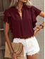 cheap Work Tops-Women&#039;s Shirt Blouse Solid Color Stylish Casual Short Sleeve V Neck Regular Tops Work Daily Holiday Ruffle Black Wine Blue Green Summer Spring