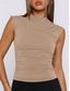cheap Tank Tops &amp; Camis-Women&#039;s Camisole Tank Top Solid Color Stylish Casual Short Sleeve Turtleneck Regular Tops Daily Ruched Black White Red Fuchsia Khaki Summer Spring