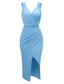cheap Plain Dress-Women&#039;s Midi Dress Summer Dress Solid Color Bodycon Dress Off The Shoulder Dress Semi Formal Wedding Guest Engagement Cocktail Party Regular Fit Graphic Sleeveless V Neck Black Green Light Blue