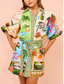 billige hawaiiansk kjole-Dame Mini kjole Wrap-kjole Sommerkjole Puffermet kjole Ferie Bursdag Feriereise Daglig Normal Grafisk Kortermet Skjortekrage Grønn Sommer