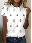 cheap Stripe&amp;Geometric tee-Women&#039;s T Shirt Floral Casual Short Sleeve Round Neck Regular Tops Daily Print White Wine Navy Blue Blue Dusty Blue Summer