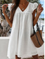 cheap Vacation Dresses-Women&#039;s Mini Dress Cut Out Dress Shift Dress Ruffle Dress Puff Sleeve Dress Basic Casual Vacation Daily Regular Fit Plain Sleeveless V Neck White Summer