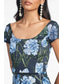 cheap BLUE-Navy Floral Print Column Evening Gown Elegant Dress Formal Satin Wedding Guest Floor Length Short Sleeve Jewel Neck with Glitter Wedding Guest Dress