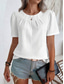 cheap Plain tee-Women&#039;s Shirt Blouse Solid Color Stylish Casual Short Sleeve Crew Neck Regular Tops Daily Black White Khaki Summer Spring