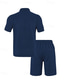 cheap Men&#039;s Tracksuit &amp; Hoodie-Men&#039;s Jacquard Tracksuit Polo Shirt &amp; Shorts Set Outfit Set Lapel Outdoor Daily Sports Pocket Drawstring 2 Piece Plain Black White Navy Blue Polyester Activewear Classic Casual Summer