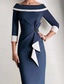 billiga Te Längd-Skjort  Kolonn Moder Till Bruden Klänning Elegant Vintage Enkel Off Shoulder Te Längd Crepe 3/4 Längd Ärmar Jacka Klänningar med Volanger Färg Block Racedag Klänning
