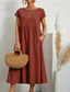 abordables Vestidos-Mujer Vestido Midi Vestidos inspirados en el lino Vestido informal Vestido de lino de algodón Vestido de una línea Elegante Casual Vacaciones Diario Cita Ajuste regular Plano Manga Corta Cuello Barco