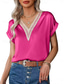 baratos Camisolas &amp; Baby Dolls de mulher-Camisa Regata Feminina de Cor Sólida Estilosa Casual Manga Curta Decote em V Tops Regulares Estampas Diárias Renda Com Patches Preto Branco Rosa Vinho Verde Verão