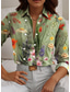 voordelige Bloemen tops-Dames Overhemd Bloemig Casual Lange mouw Overhemdkraag Normale tops Werk Dagelijks Knop Afdrukken Groen Lente Herfst Winter