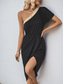 preiswerte Einfaches Kleid-Mini-Kleid für Frauen Wickelkleid T-Shirt-Kleid Tee-Kleid Einfarbig Off-Shoulder Kleid Stylisch Casual Urlaub Alltag Reguläre Passform Farbblock Kurzarm Asymmetrisch Schwarz Sommer